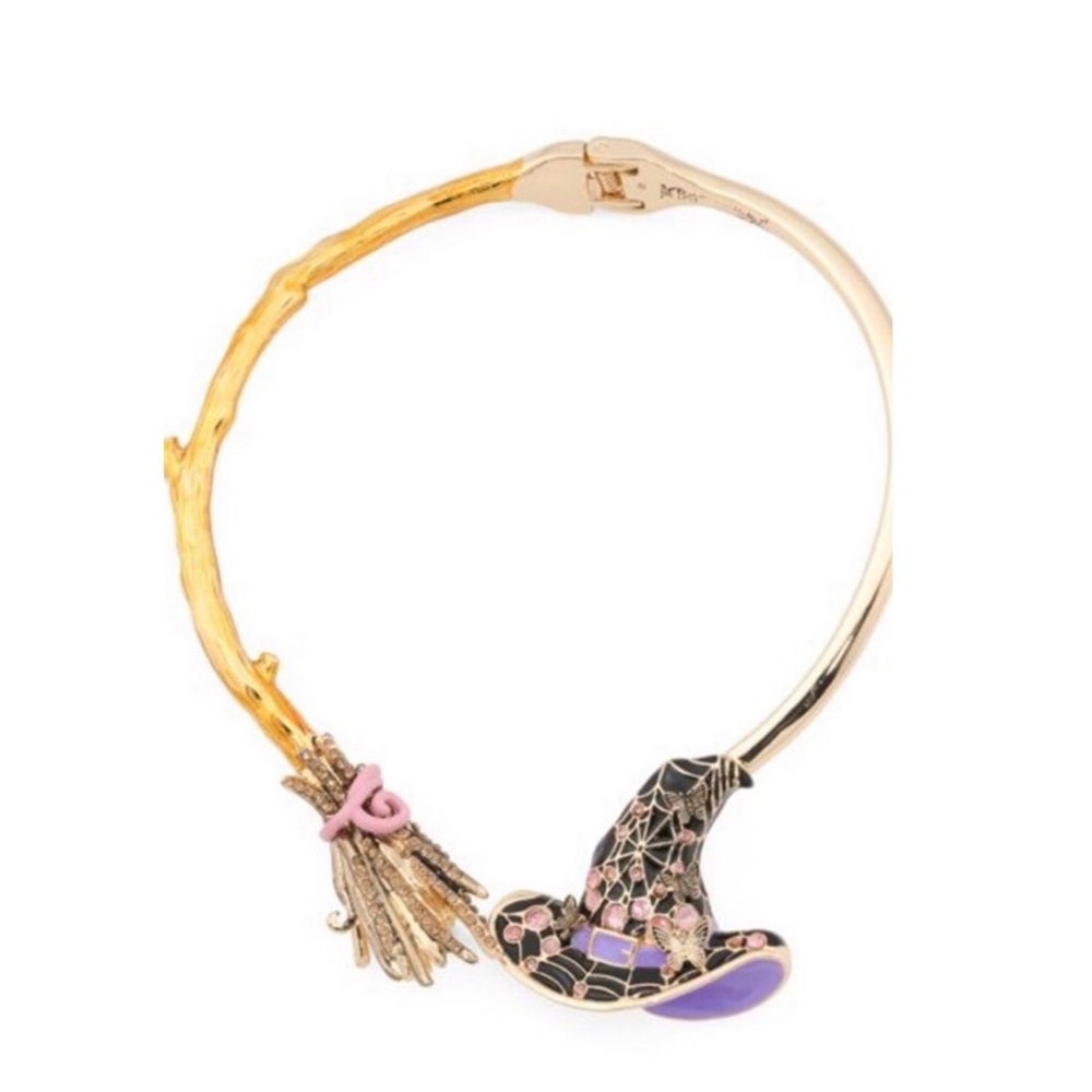 Betsey Johnson Gold-tone Witch Hat & Broom Enamel Statement Necklace